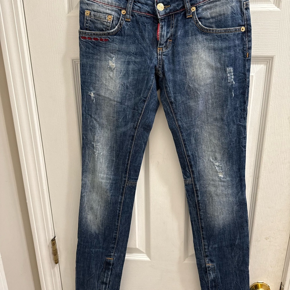 DSQUARED “Love Will Save The Day”Women’s Blue Distressed Skinny Jeans